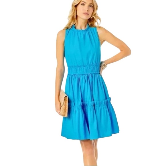 Lilly Pulitzer Blue Ruffled Tiered Halter Midi Dress NWT Elina Stretch Dress - Picture 4 of 11
